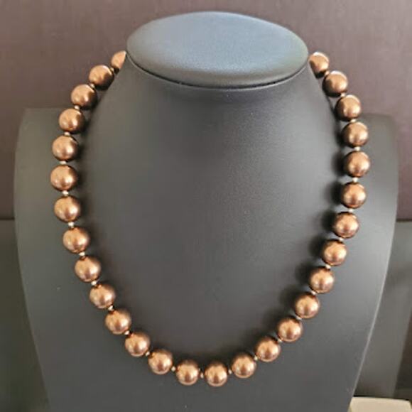 Kenneth J Lane Faux Pearl Necklace‎ Bronze Colored Beads Collar Jewelry - Picture 1 of 5